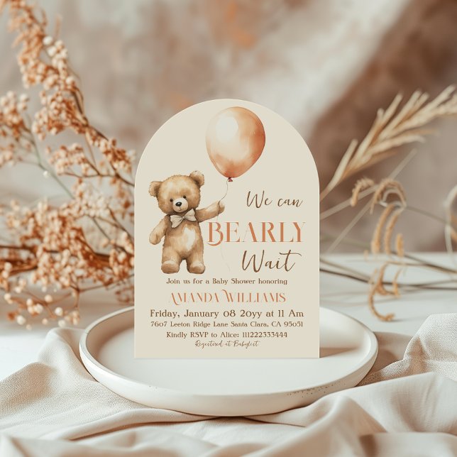 Invitation Boho Bearly Wait Genre Neutre Baby shower Ours (Créateur téléchargé)
