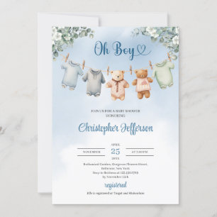 Invitation Boho Bébé Bleu vêtements Eucalyptus Baby shower Ga