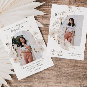 Invitation Boho Beige Aquarelle Floral Graduation Party