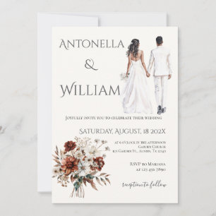 Invitation Boho beige avec mariage des mariés
