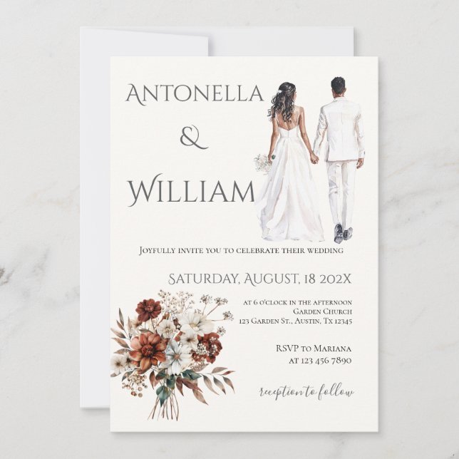 Invitation Boho beige avec mariage des mariés (Devant)