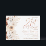 Invitation Boho Beige Brown Floral 21ème anniversaire Invitat<br><div class="desc">Brown Beige Boho Floral 21ème anniversaire Invitation Floral bohème moderne invitation à 21ème anniversaire avec une belle terre cuite et des fleurs beiges et une pointe d'herbe pampas. Cette invitation de 21ème anniversaire de boho présente également une image de titre d'or rose dans un texte de calligraphie moderne. Idéal pour...</div>