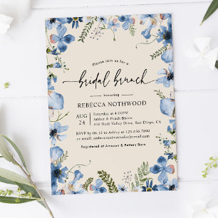 Invitation Boho Beige Dusty Blue Floral Bridal Brunch Douche