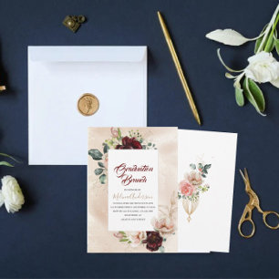 Invitation Boho Beige Fleurs d'aquarelle brunch de graduation