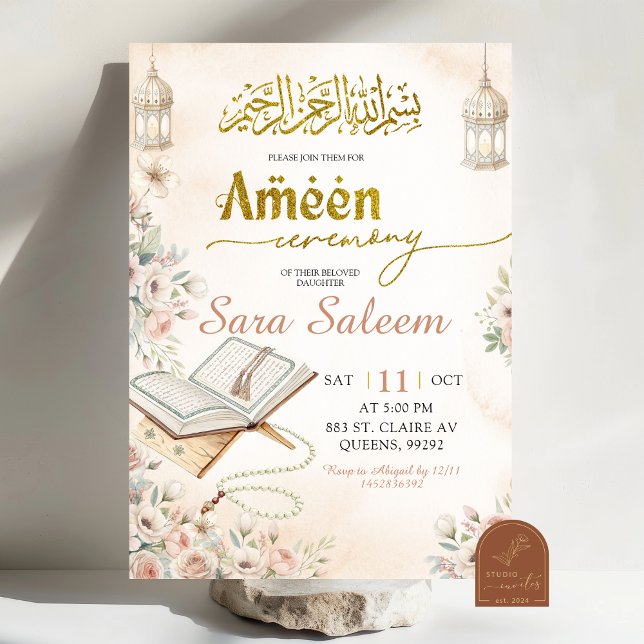 Invitation Boho Beige Floral Ameen Ceremony (Créateur téléchargé)