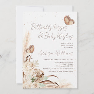 Invitation Boho Beige Floral Baisers Baby shower