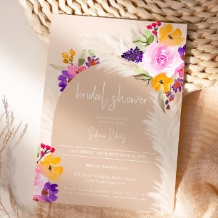 Invitation Boho beige floral pampas désert arche douche nupti