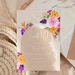 Invitation Boho beige floral pampas désert arche Sweet 16<br><div class="desc">Joli botanique Boho sable beige terre tonique et rose,  jaune violet fleuri aquarelle et pampas herbe Sweet 16 anniversaire invitation à la fête avec la pampa aquarelle,  arche en forme de beige et avec des fleurs de jardin coloré.</div>