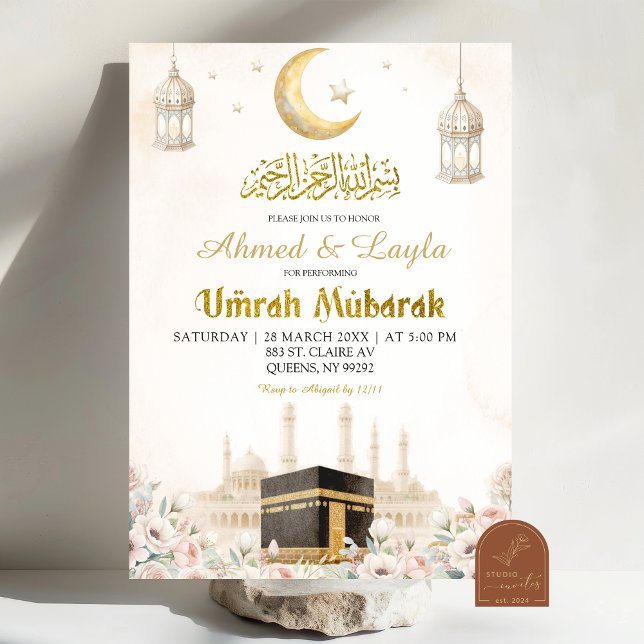 Invitation Boho beige floral Umrah Moubarak (Créateur téléchargé)