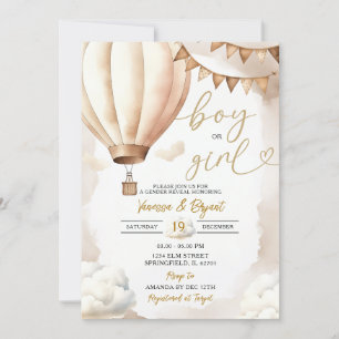 Invitation Boho Beige Hot Air Balloon Garçon Fille Genre Révé