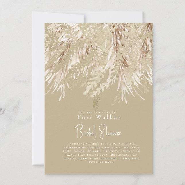 Invitation Boho Beige Pampas Fête des mariées moderne (Devant)