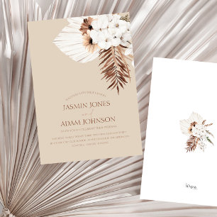 Invitation Boho Beige Pampas Grass Orchid Mariage