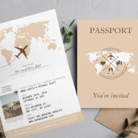 Boho Beige Passeport Destination Mariage Invitatio