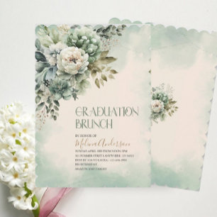 Invitation Boho Beige Vert Fleurs or aquarelle graduat
