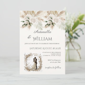 Invitation Boho beige with bride and groom wedding