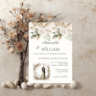 Invitation Boho beige with bride and groom wedding