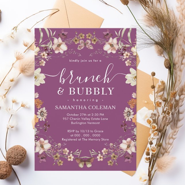 Invitation Boho Berry Purple Brunch et Bubbly Fête des mariée (Créateur téléchargé)