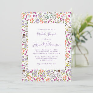 Invitation Boho Bicycle Floral Script Fête des mariées chic
