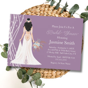 Invitation Boho Black Hair Bride Avec Perles Fête des mariées