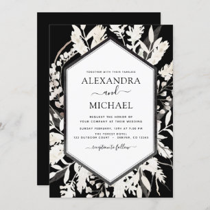 Invitation Boho Black White Beige Botanique Mariage
