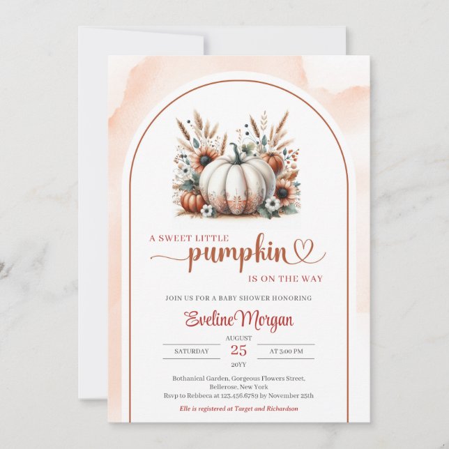 Invitation Boho blanc citrouille terracotta cuivre pampas bru (Devant)