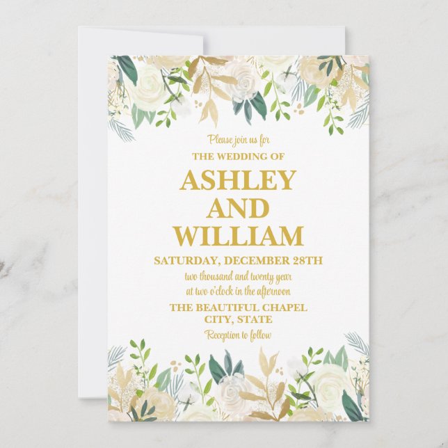 Invitation Boho blanc et or Bohemian Chic Mariage de verdure (Devant)