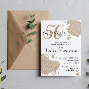 Invitation Boho Blanc Feuille moderne Tous les âges Anniversa