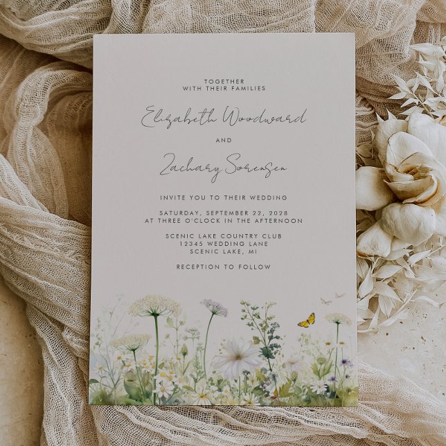 Invitation Boho Blanc Fleur sauvage Aquarelle Mariage Floral (Créateur téléchargé)