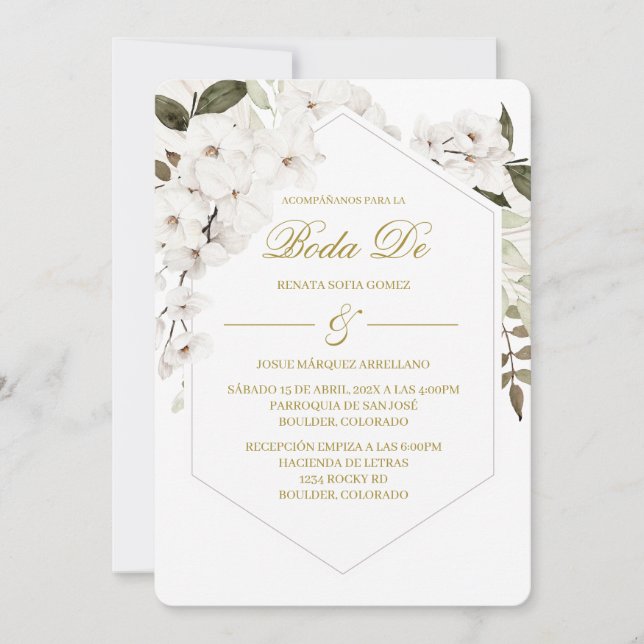 Invitation Boho blanc pour mariage  (Devant)