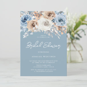 Invitation Boho Bleu Bohème Floral Aquarelle Fête des mariées