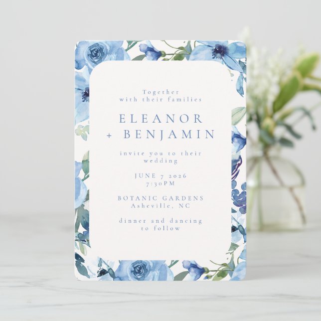Invitation Boho bleu clair Mariage d'aquarelle (Debout devant)