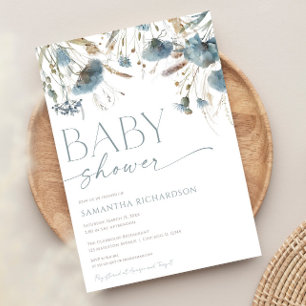 Invitation Boho bleu Dusty baby shower garçon fleur sauvage