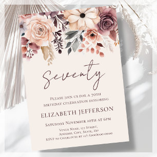 Invitation Boho bleu et beige Floral 70e anniversaire Invitat
