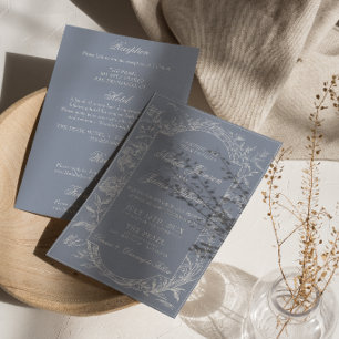 Invitation Boho Bleu Floral Élégant Tout En Un Mariage