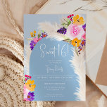 Invitation Boho bleu floral pampas désert arche Sweet 16<br><div class="desc">Joli Boho botanique bleu poussiéreux,  ton terre et rose,  jaune violet d'aquarelle fleurie et pampas herbe Sweet 16 anniversaire invitation à la fête avec aquarelle pampas,  arche en forme de beige et avec des fleurs de jardin colorées.</div>