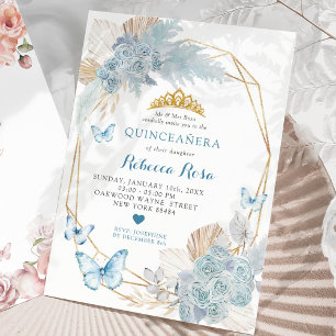 Invitation Boho Bleu Papillon Géométrique Quinceañera
