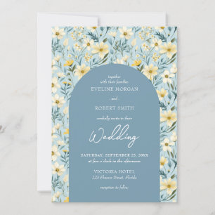 Invitation Boho bleu poussiéreux et ivoire arche de fleurs sa