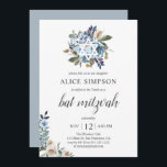 Invitation Boho Bleu Poussiéreux Fleurs Beige Bat Mitzvah<br><div class="desc">Fleurs neutres bleu poussiéreux et beige boho avec feuilles séchées.</div>