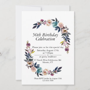 Invitation Boho bleu rose bleu personnalisable 50e anniversai