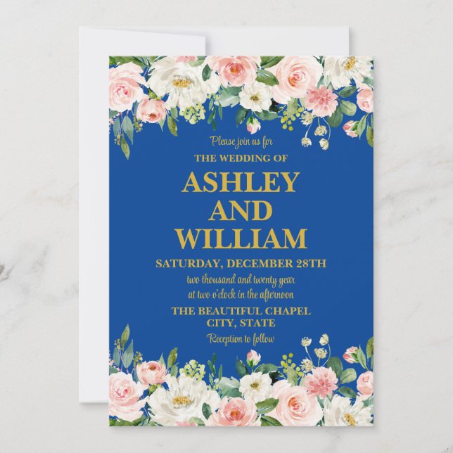 Invitation Boho bleu rose et or Boho Mariage de verdure bohèm (Devant)