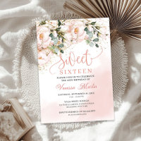 Boho bleu rose floral or feuille sweet sixteen