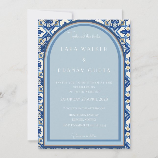 Invitation Boho Bliss : Cérémonie de Mariage de carreaux d'ét (Devant)