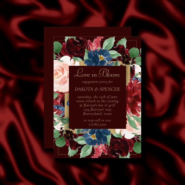 Invitation Boho Bloom | Dark Elegant Burgundy Love in Bloom (Créateur téléchargé)