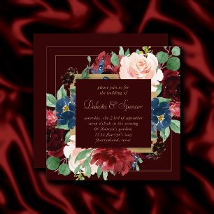 Invitation Boho Bloom   Dark Elegant Roses rouge et bleu