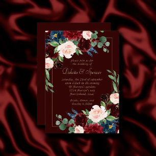 Invitation Boho Bloom   Dark Elegant Roses rouge et bleu