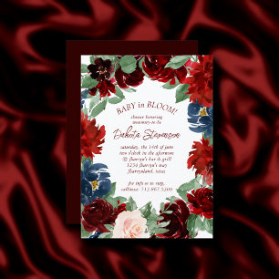 Invitation Boho Bloom   Elegant Rouge Blush et Roses bleu mar