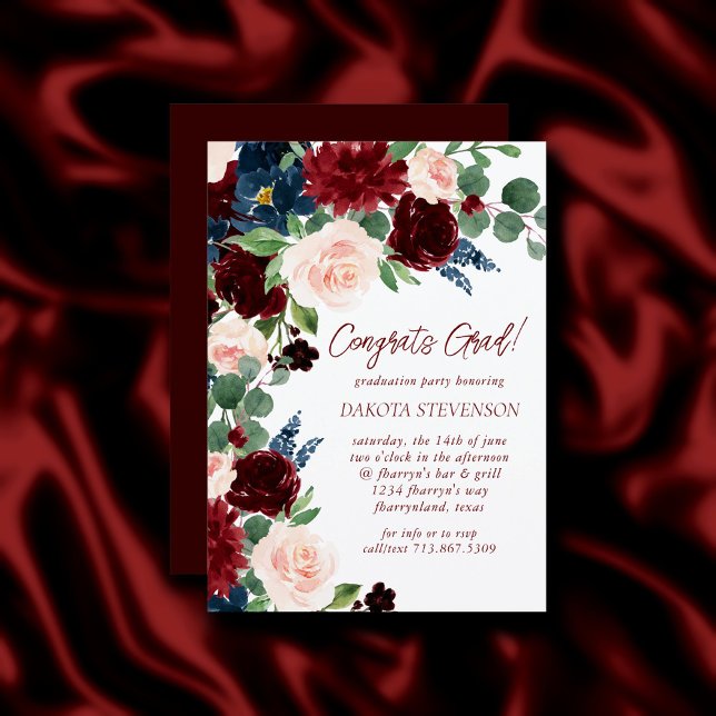 Invitation Boho Bloom | Élégante Bourgogne et diplôme de mari (Créateur téléchargé)