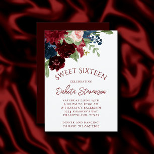 Invitation Boho Bloom   Élégante Bourgogne Rouge Floral Sweet