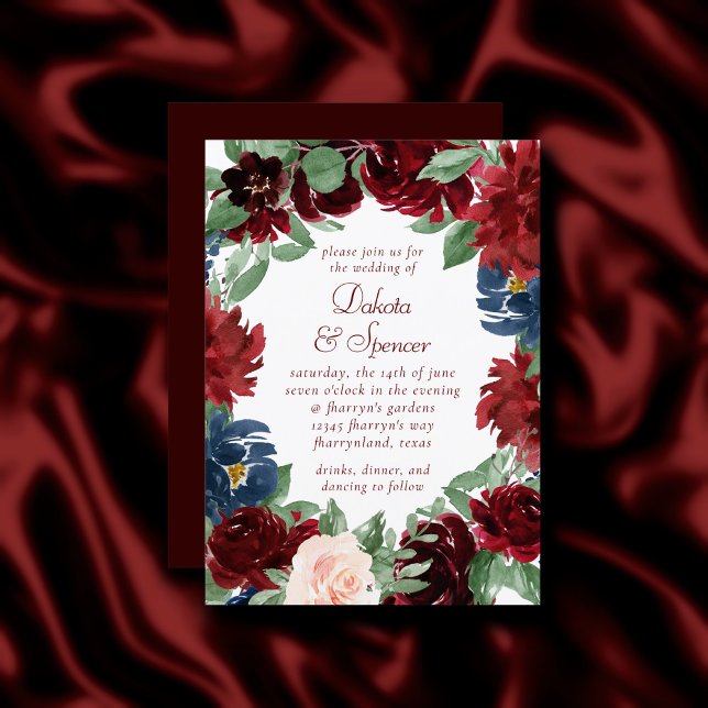 Invitation Boho Bloom | Élégante couronne rouge bordeaux (Créateur téléchargé)