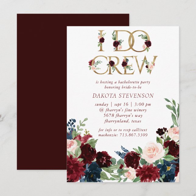 Invitation Boho Bloom | Elégante Marsala I Do de Bourgogne (Devant / Derrière)